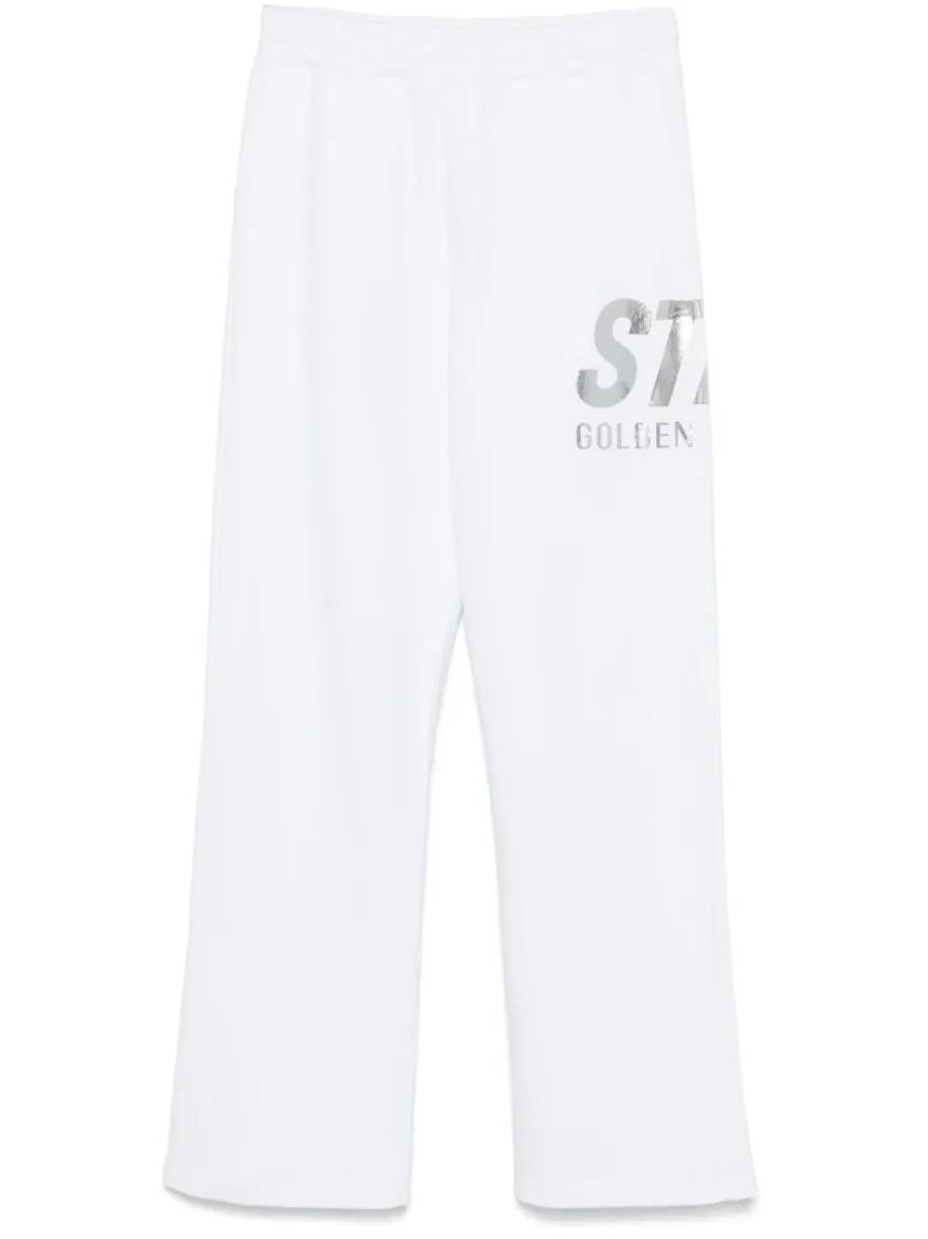 Thumbnail - Golden Goose - Relaxed Fit White Trousers With Bold Graphic Print - Größe S - white