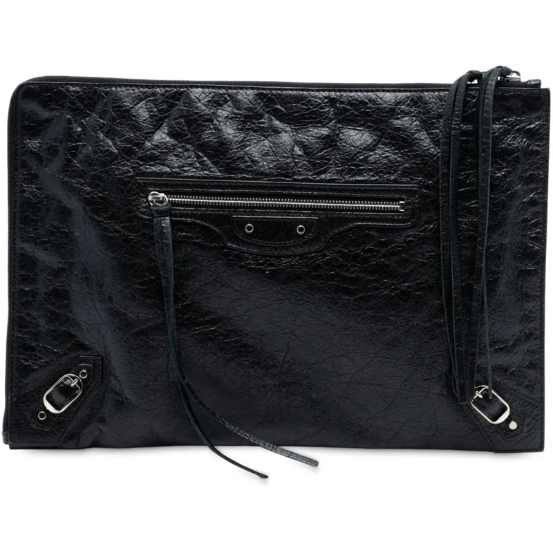Balenciaga Clutch Lambskin Motocross Classic Zip Around Flat Clutch schwarz
