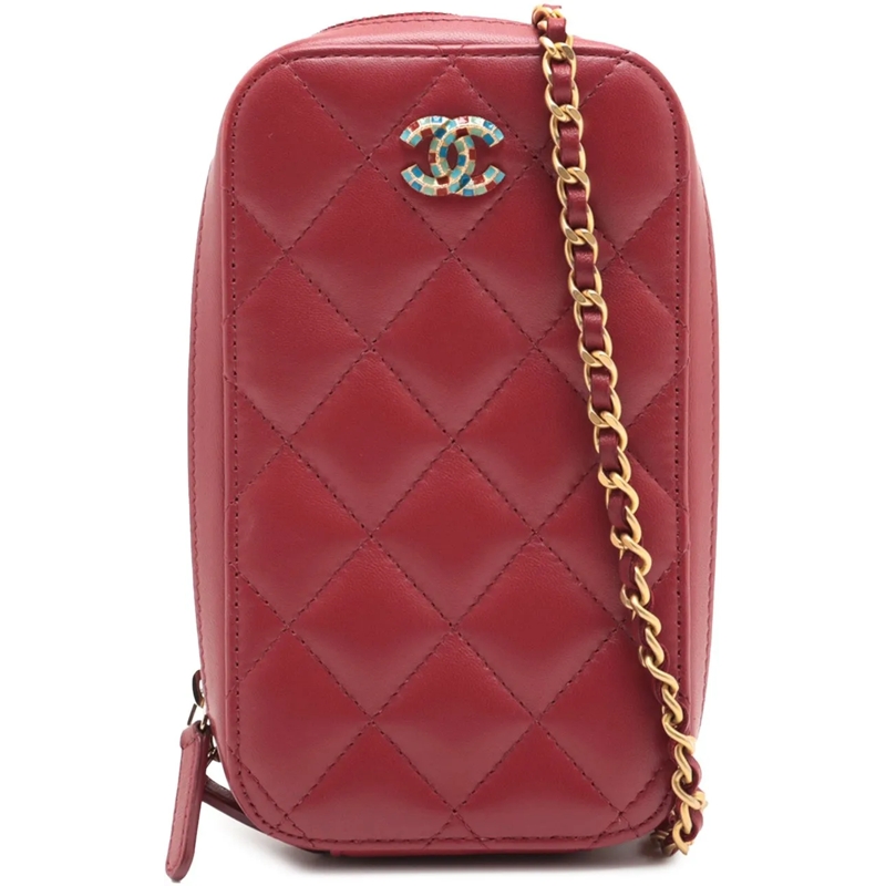Chanel Schultertasche CC Quilted Lambskin Zip Phone Case rot