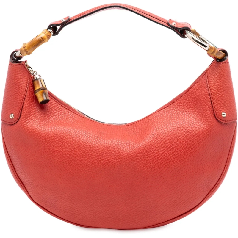 Gucci Schultertasche Pebbled Calfskin Bamboo Ring Hobo rot