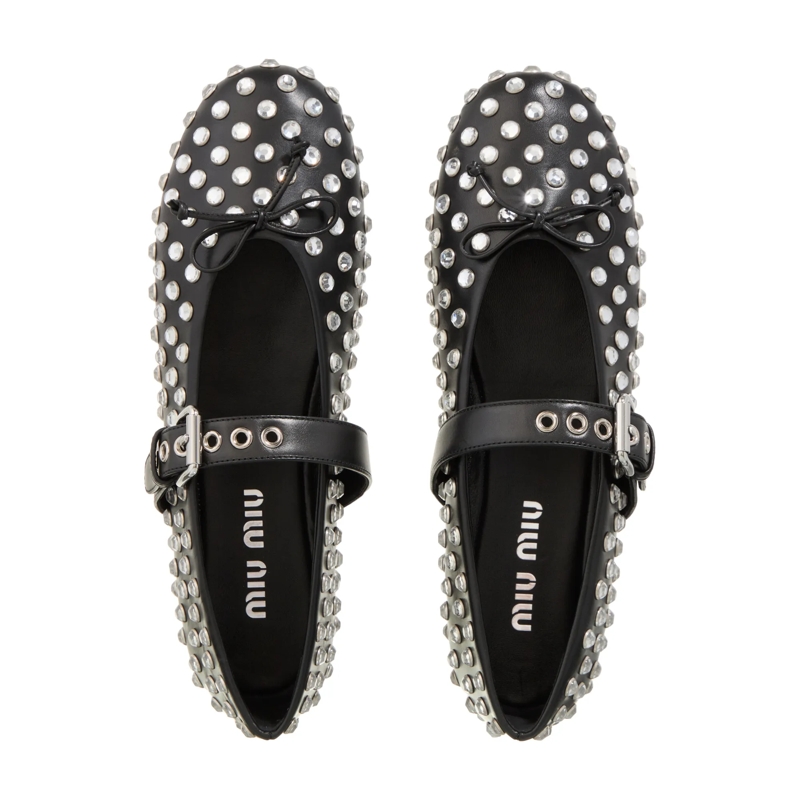 Miu Miu Ballerinas Crystal Embellished Ballet Flats Black(Image 5)