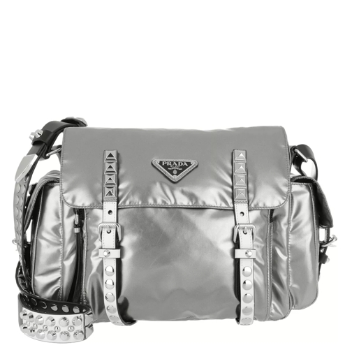 Prada Shoulder Bag Metallic Nylon Ferro/Nero Schooltas