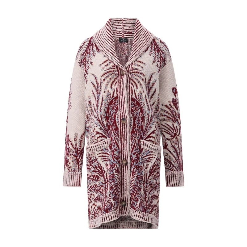 Etro Strickjacke Strickmantel mit Paisley-Muster Rot