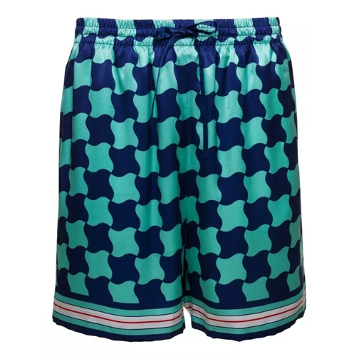 Casablanca Blue Shorts With Drawstring And Graphic Print In S Multicolor Kurze Hosen