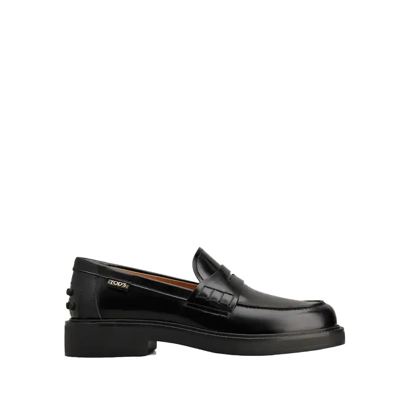 Tod's Ballerinas Timeless Black Leather Loafers With Rubber Sole Black