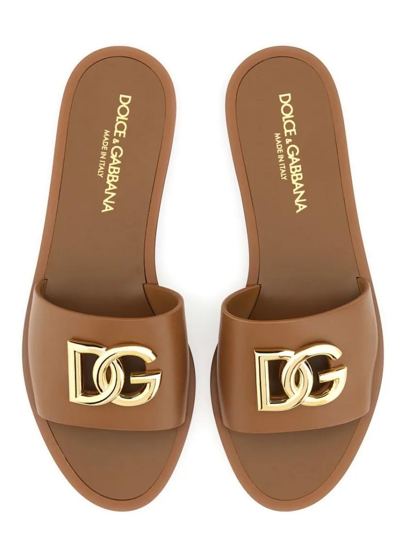 Thumbnail - Dolce&Gabbana Sandalen - Leather Slide Sandals - Gr. 39 (EU) - in Braun - für Damen