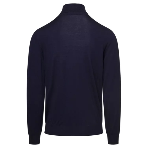 Plain Navy Blue Turtleneck Pull With Rib Trim In Wool Blue 