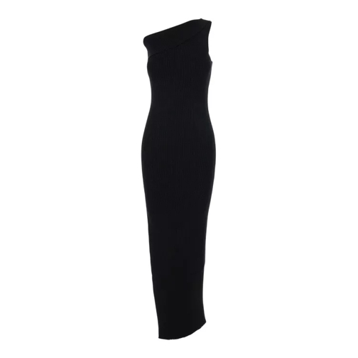 Rick Owens Athena' Black Long One-Shoulder Dress In Ribbed Kn Black 