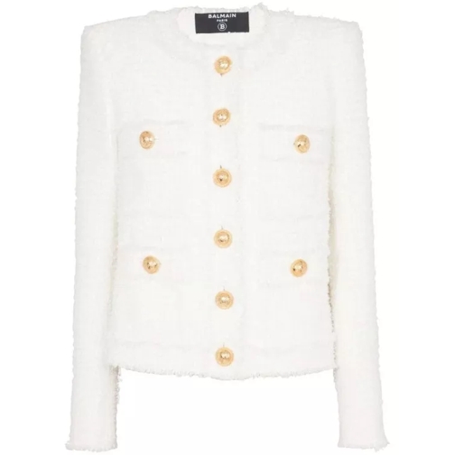 Balmain Single-Breasted Tweed Jacket White 