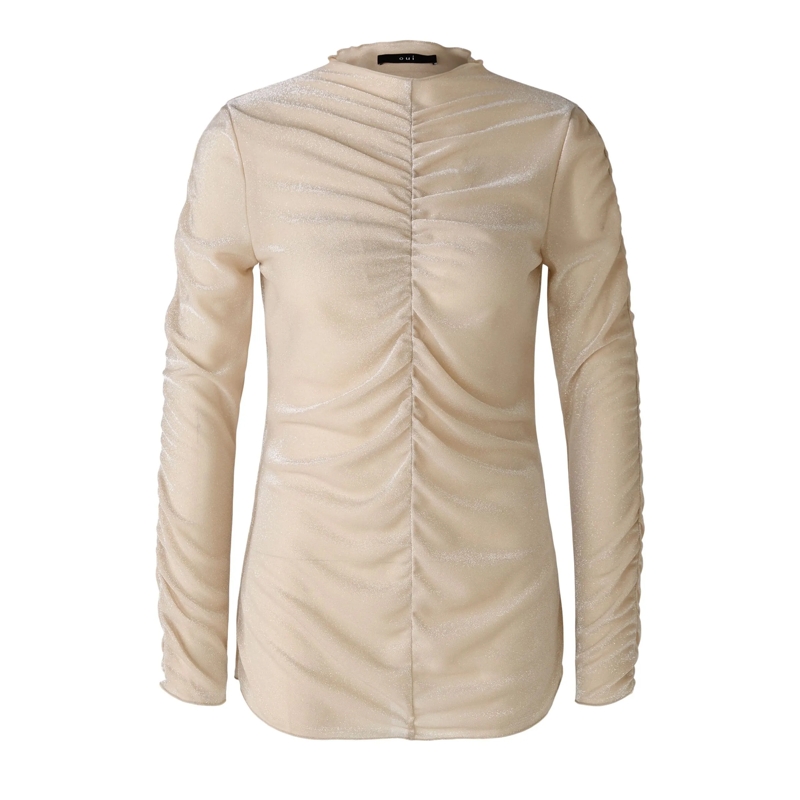 Oui T-Shirt Langarmshirt beige