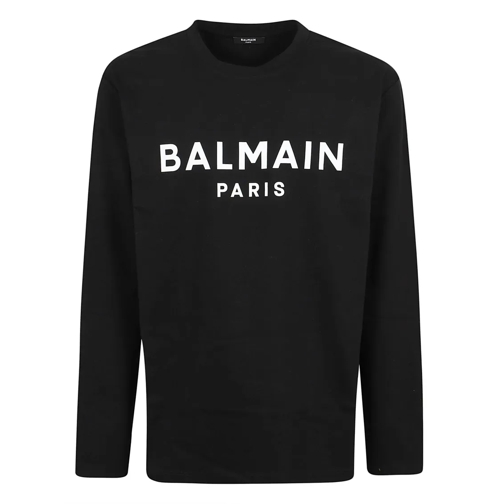 Balmain Langärmelige Oberteile Long Sleeve Crew Neck T-Shirt With Logo Detail Black