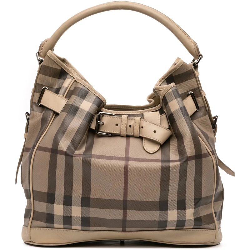Burberry Schultertasche Medium Smoke Check Coated Canvas Walden Belted Hob braun
