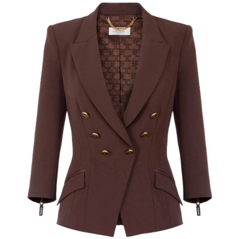 Elisabetta Franchi Overgangsjas Crepe Double-Breasted Blazer Brown
