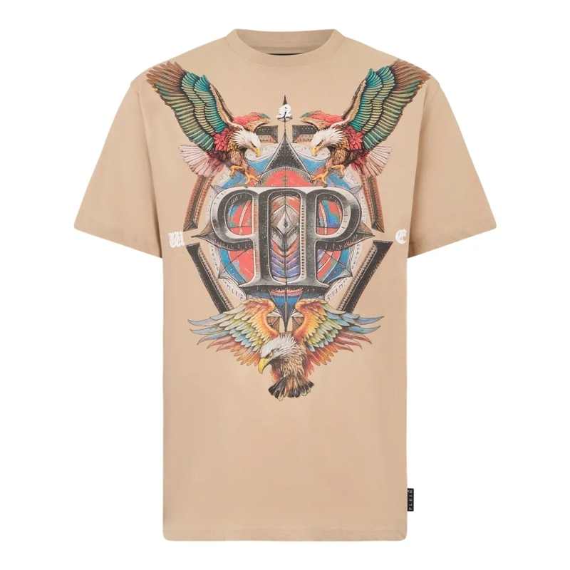 Philipp Plein T-Shirt Round Neck T-Shirt Eagle Tattoo beige