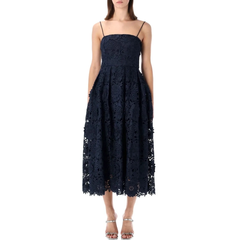 Rotate Midi-jurk Flared 3D Lace Midi Dress Black