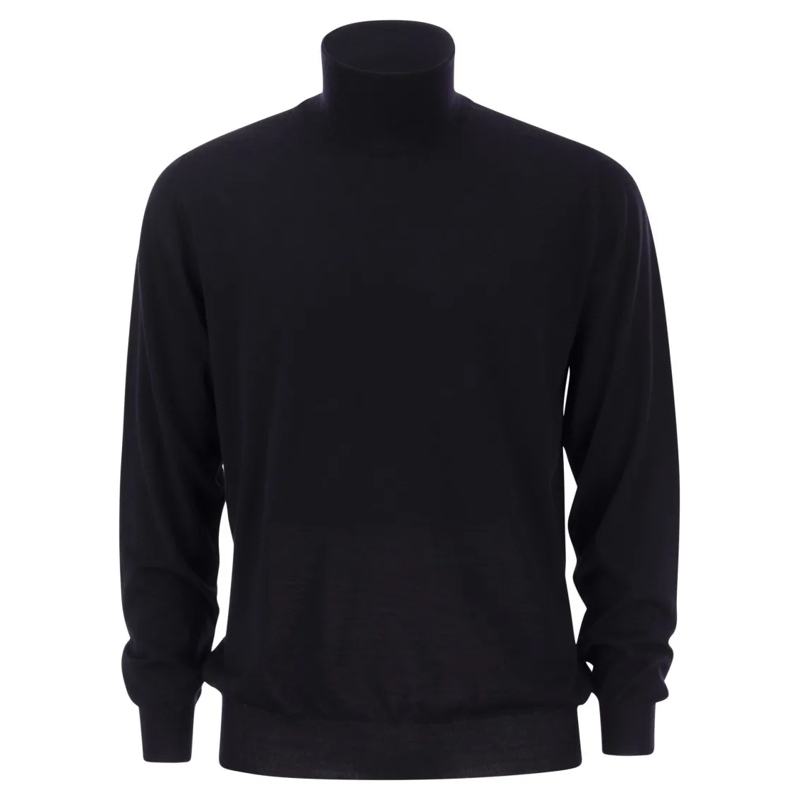 Fedeli Pullover Turtleneck Sweater In Virgin Wool Blue