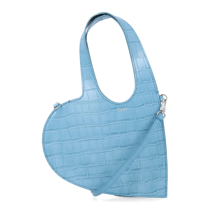 Coperni Schultertasche Heart-Shaped Croc-Embossed Leather Shoulder Bag Blue