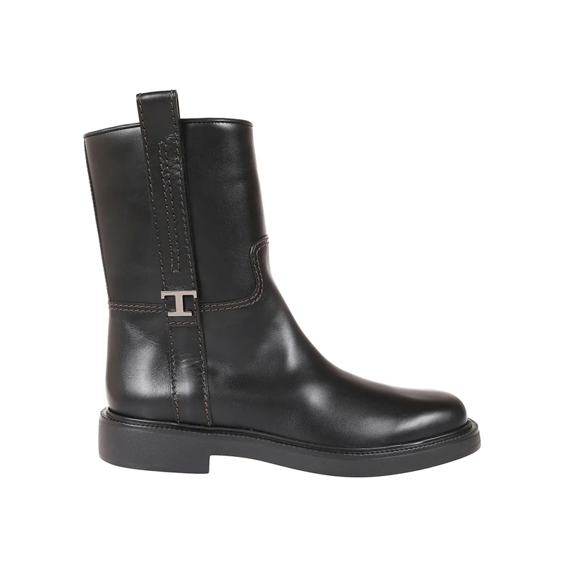 Tod's Bottes Refined Black Leather Ankle Boots With Block Heel Black