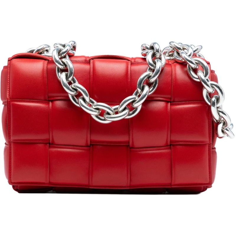Bottega Veneta Sac à bandoulière Nappa Intrecciato Padded Chain Cassette Satchel rot