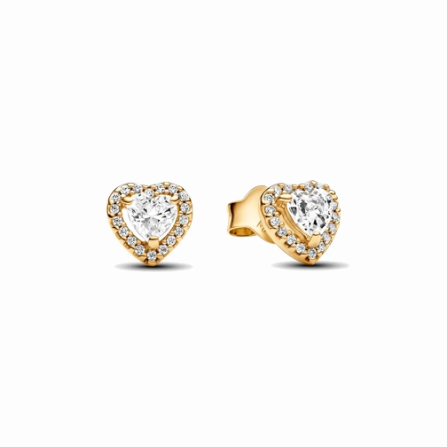 Pandora Creole Heart 14k gold-plated stud earrings with clear cub Clear