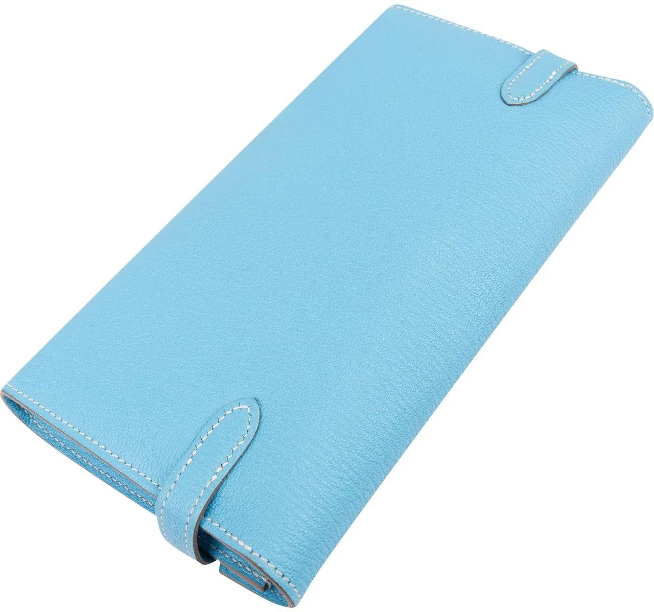 Thumbnail - Hermès Portemonnaie - Hermes Bleu Leather Palladium Kelly Wallet - Gr. unisize - in Blau - für Damen