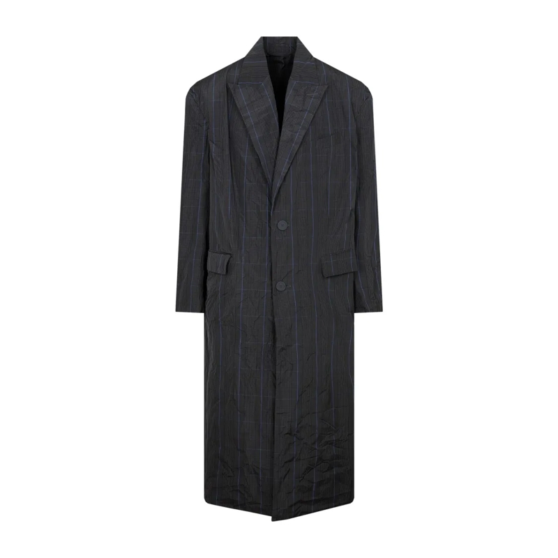Balenciaga  Checkered Long Raincoat With Peak Lapel Black