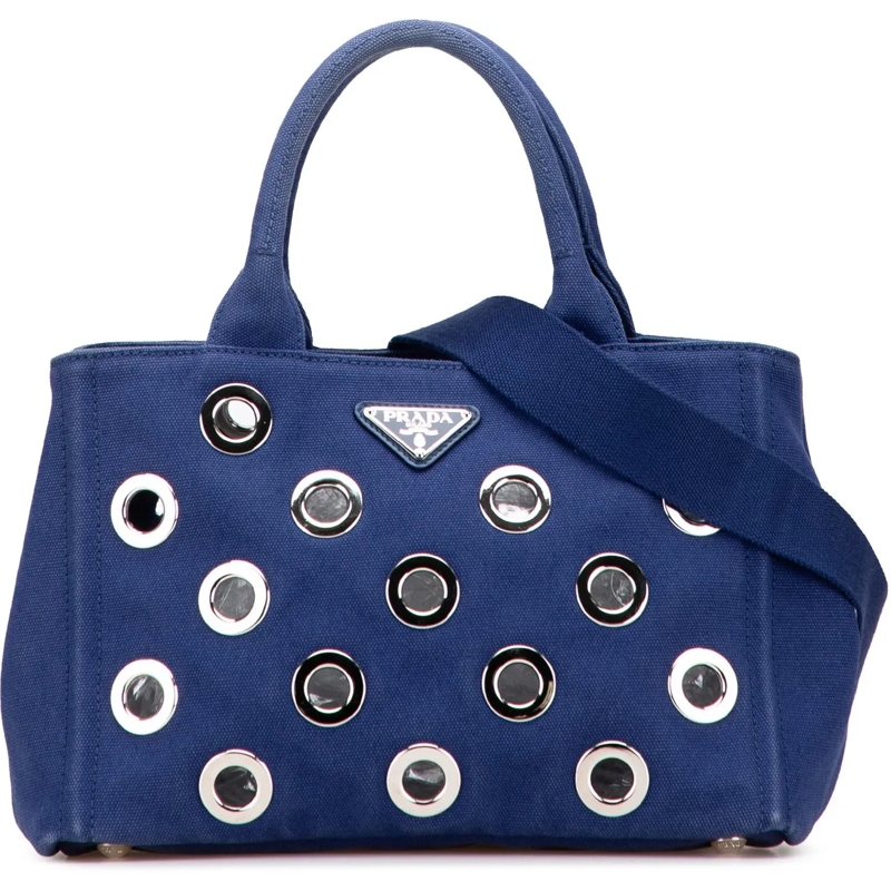 Prada Schultertasche Small Canvas Canapa Grommet Satchel blau