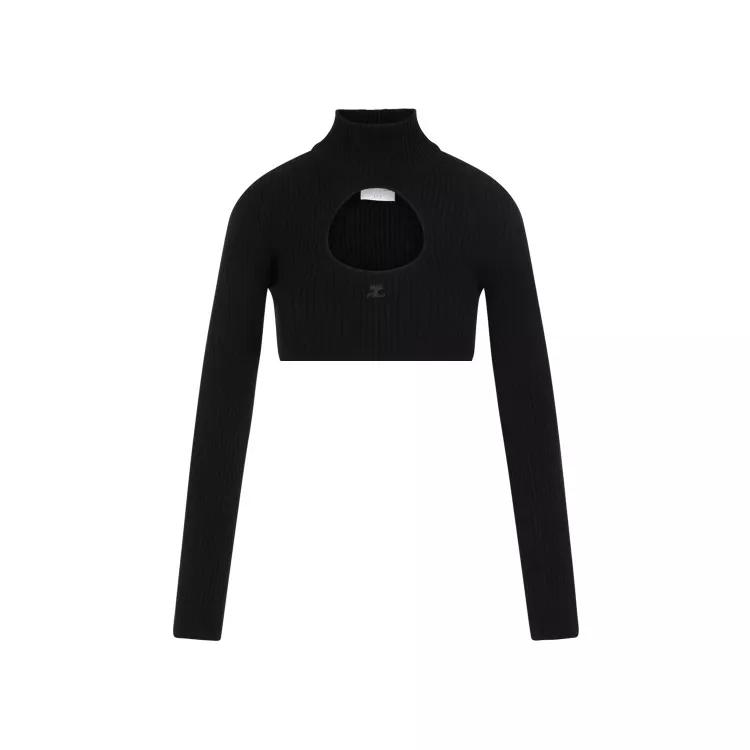 Courrèges - Black Circle Mock Neck Cropped Sweater - Größe S - black