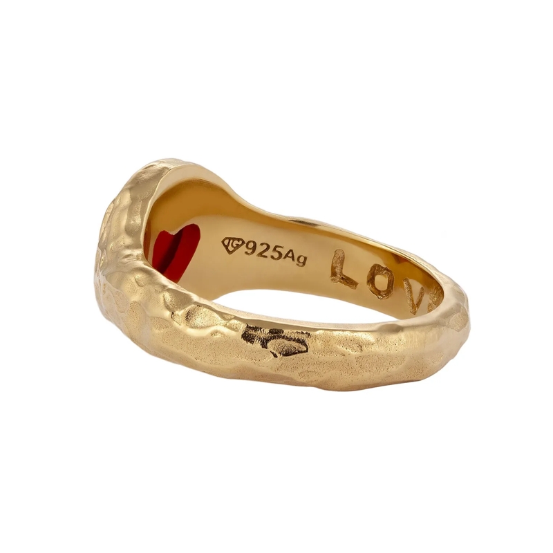 Haze & Glory Ring Ring Siegelring Herz Onyx Rot 925 Sterling Silber  gold(Image 5)