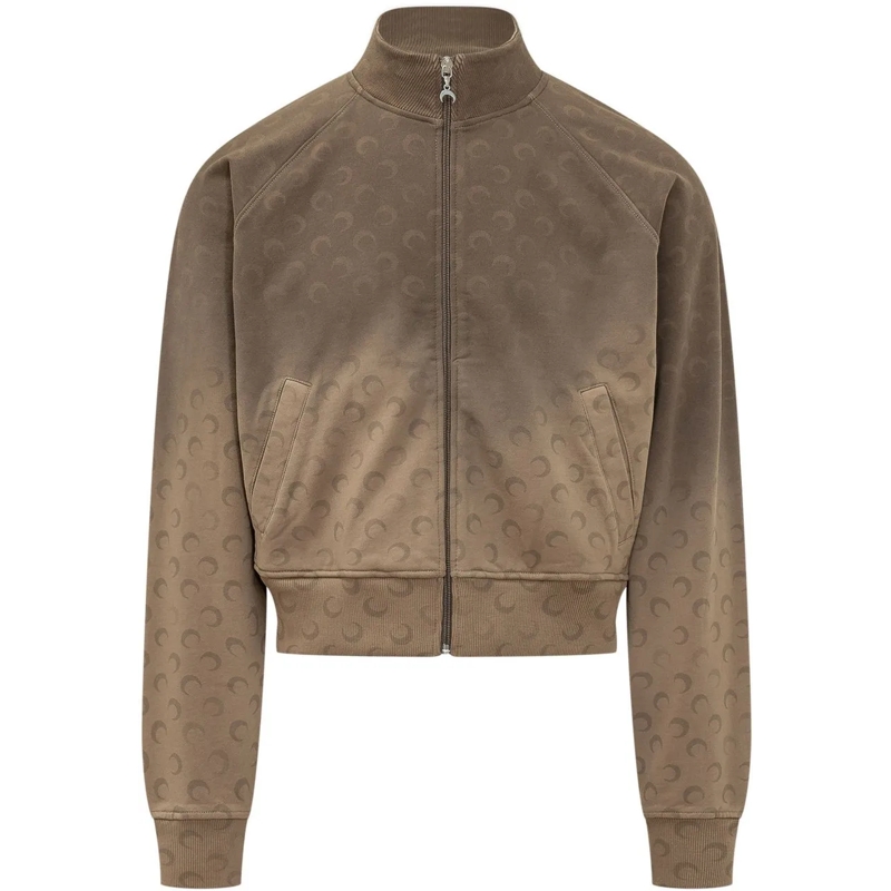 Marine Serre Gilet Felpa con Zip e Collo Alto taupe