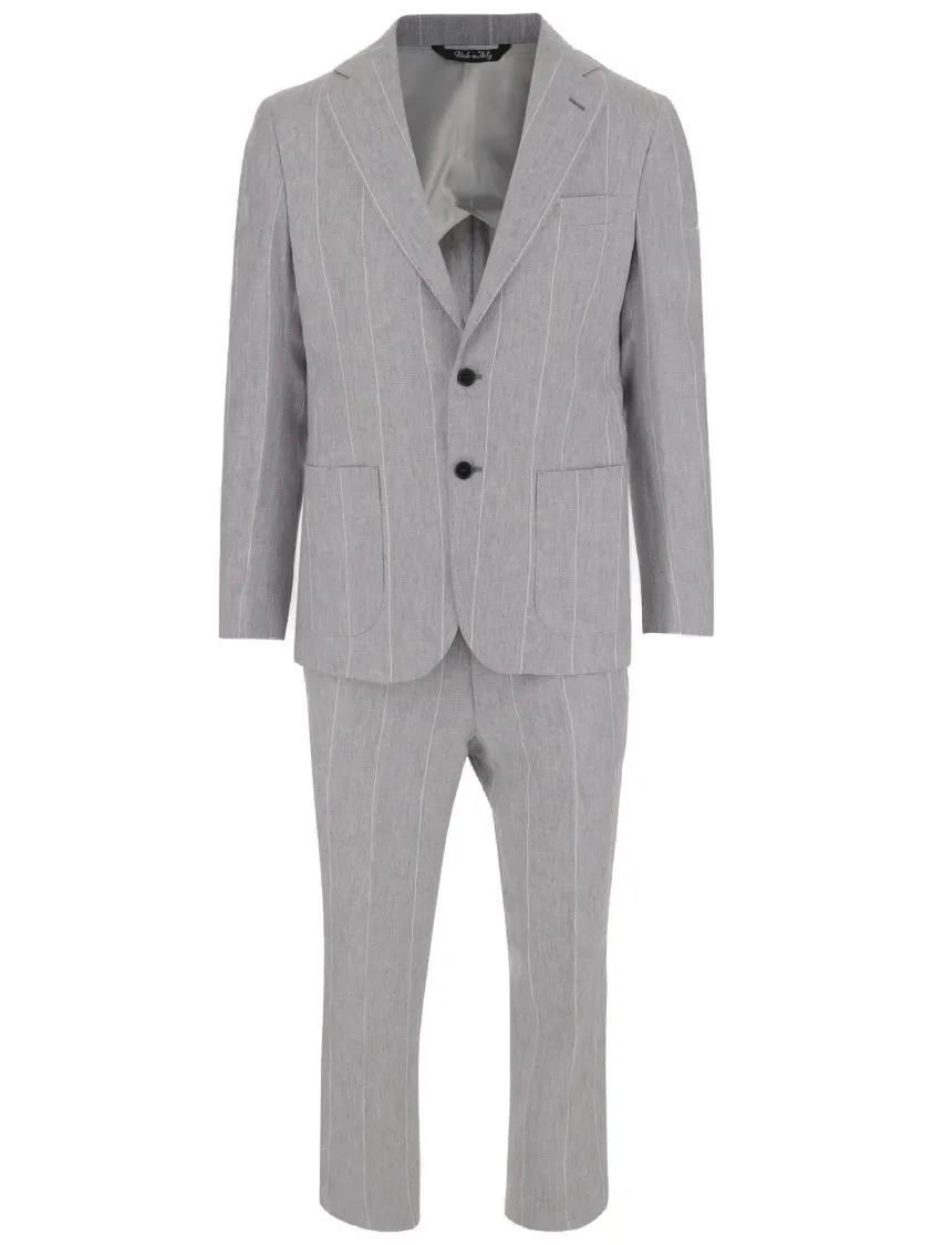 Thumbnail - Brian Dales - Linen Pinstripe Suit - Größe 48 - grau