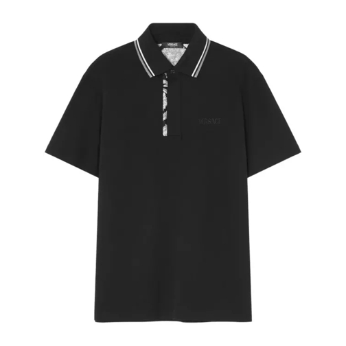 Versace Black Logo-Embroidered Polo Shirt Black 