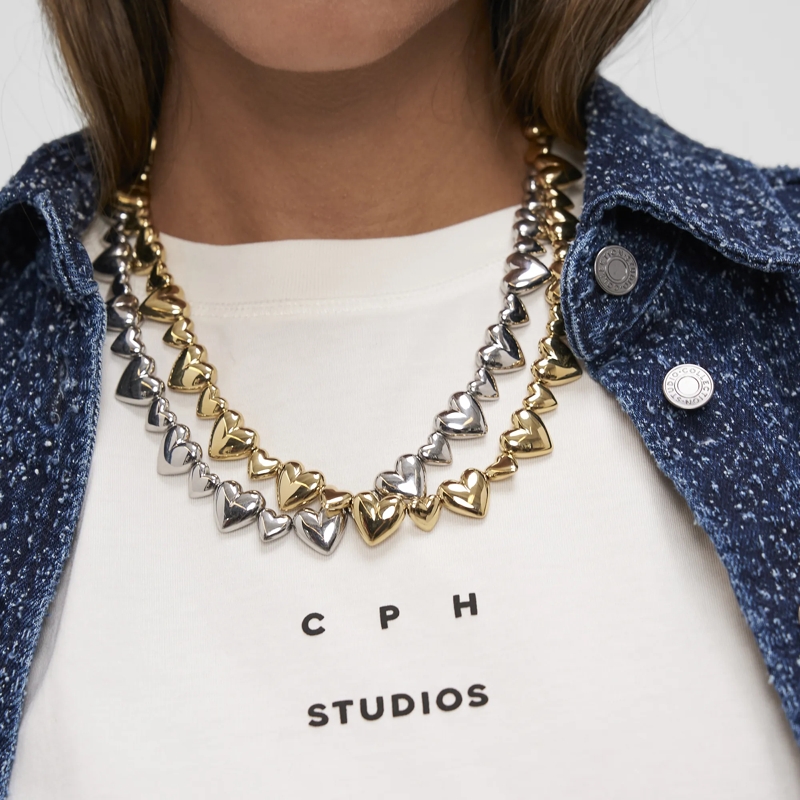 Copenhagen Mittellange Halskette Edelstahl Puffy Hearts silber(Image 5)