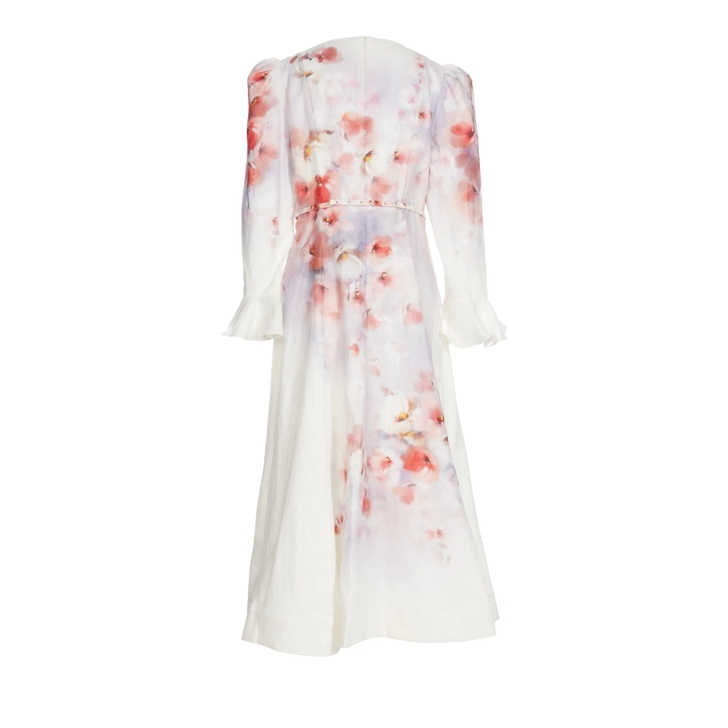 ワンピース ZIMMERMANN Crush Frill Sleeved Midi Dress Scarlet Floral Zimmermann Crush Floral Linen Midi-Dress | Saks Fifth Avenue