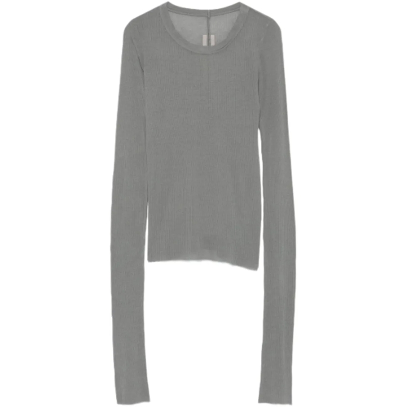 Rick Owens T-shirt Cropped Rib Ls T Washed Indigo grau