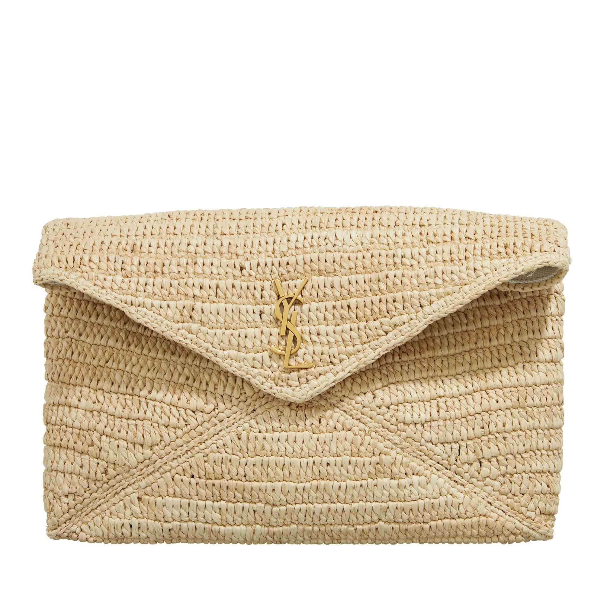 Saint Laurent Pochettes - Cassandre Large Envelope Pouch In Raffia - Gr. unisize - in Beige - für Damen