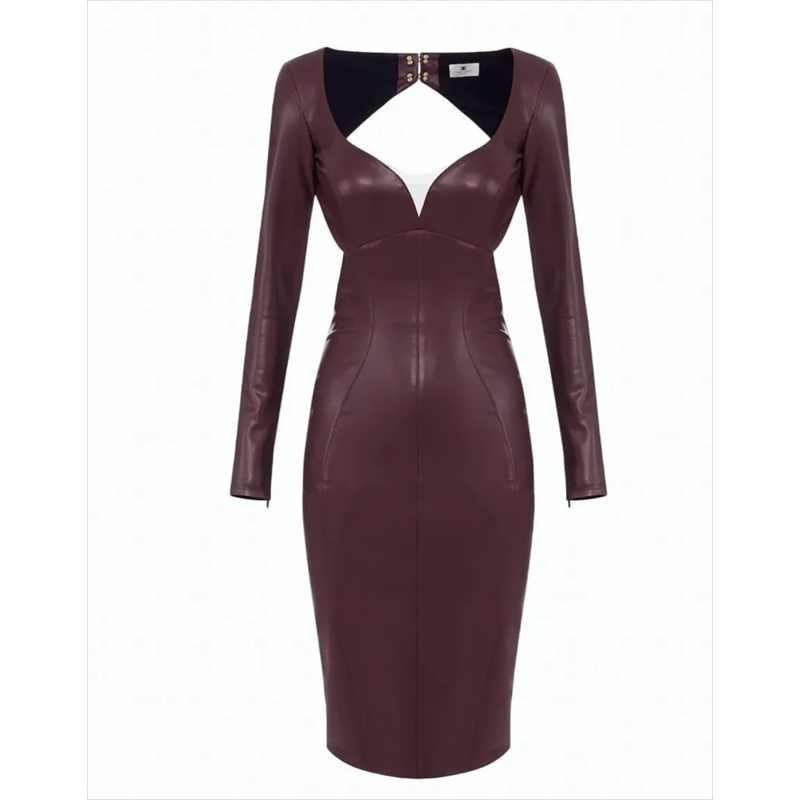 Elisabetta Franchi Midi-jurk Burgundy Bodycon Midi Dress With Porthole Detail White