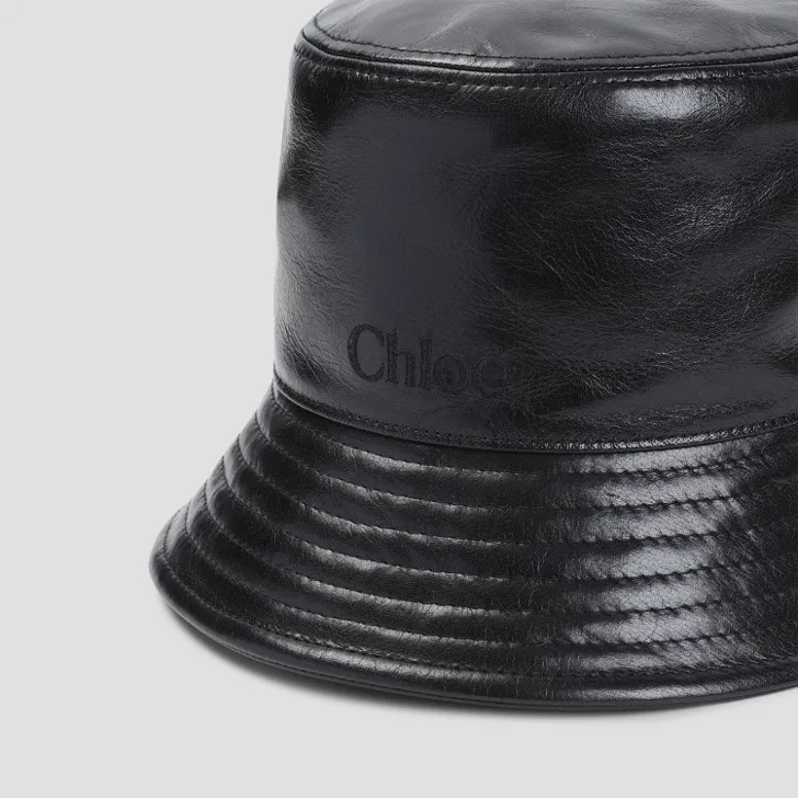 Chloe Black Leather Bucket Hat Black