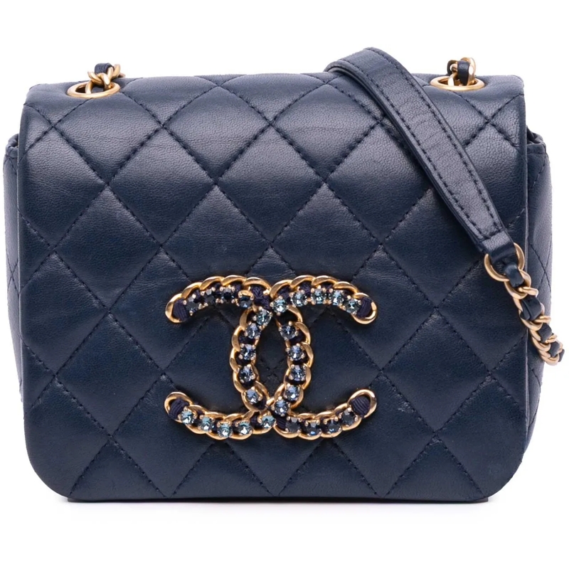 Chanel Sac à bandoulière Mini Lambskin CC Crystal Full flap blau
