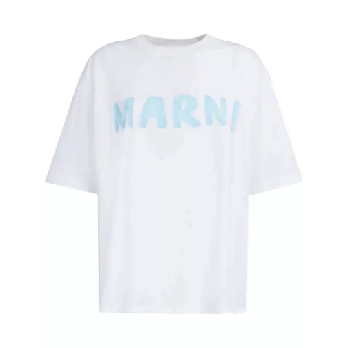 Marni Light Blue Logo-Stamp Cotton T-Shirt Blue 