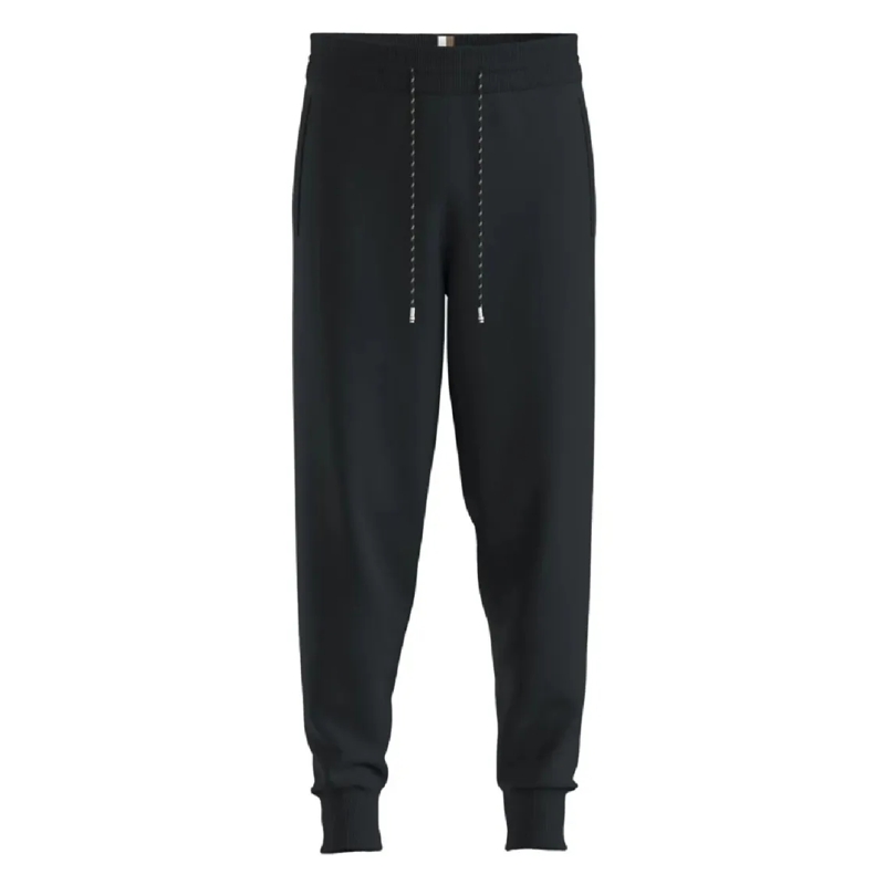 Hugo Pantalon Relaxed Fit Tapered Pants With Ribbed Cuffs Black