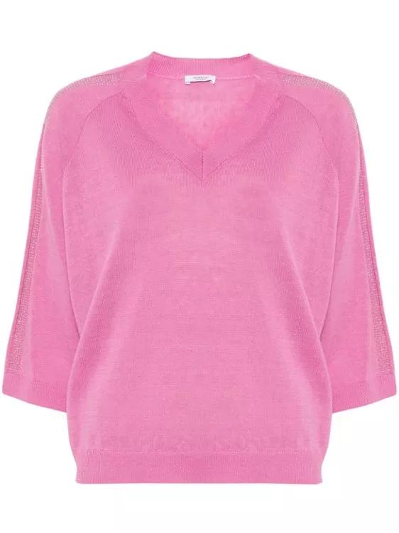 Peserico - Beaded Fine-Knit Knitwear Top - Größe 42 - pink