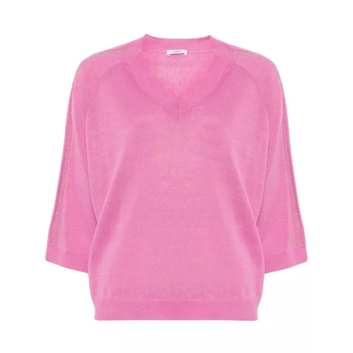 Peserico Beaded Fine-Knit Knitwear Top Pink 