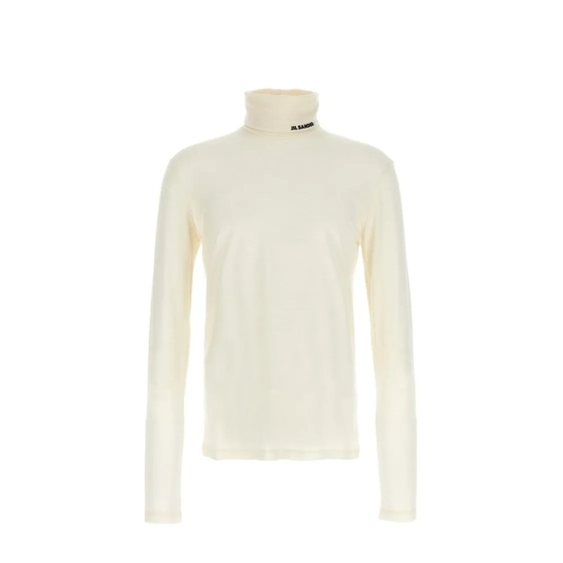Jil Sander Trui Turtleneck Sweater With Contrast Logo And Smooth T Neutrals