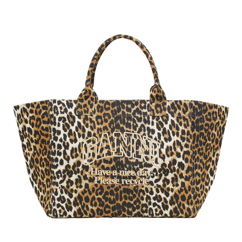 GANNI Tote Leopard Oversized Canvas Tote Bag 943 Leopard