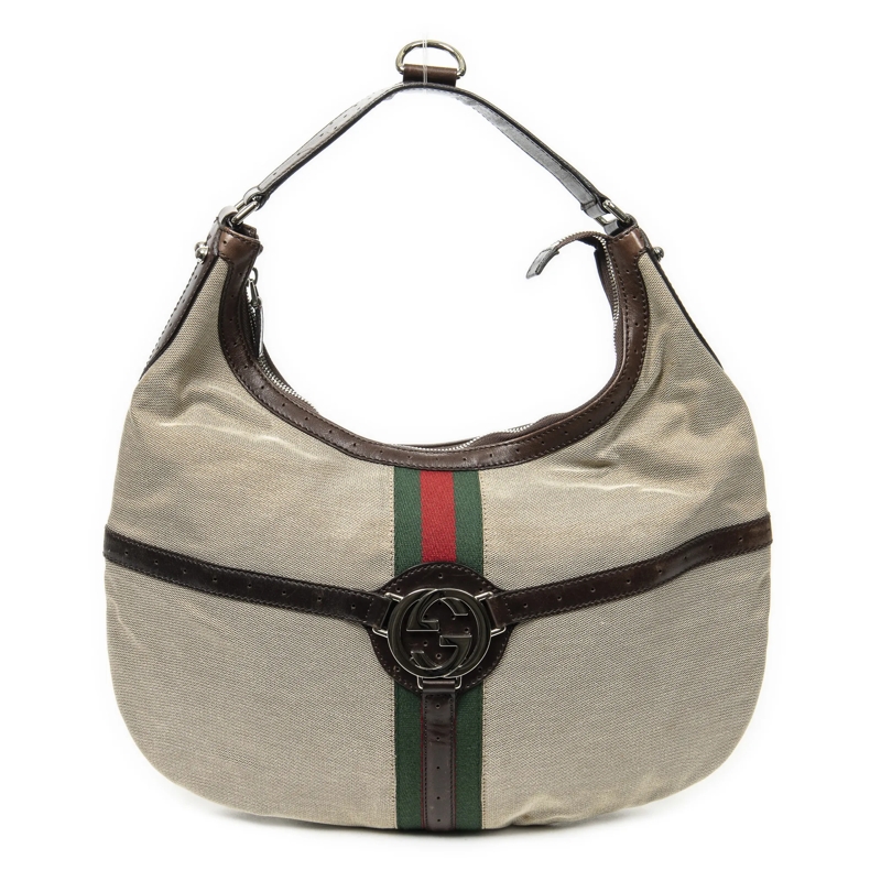 Gucci Crossbody Bag Web GG Reins Hobo beige