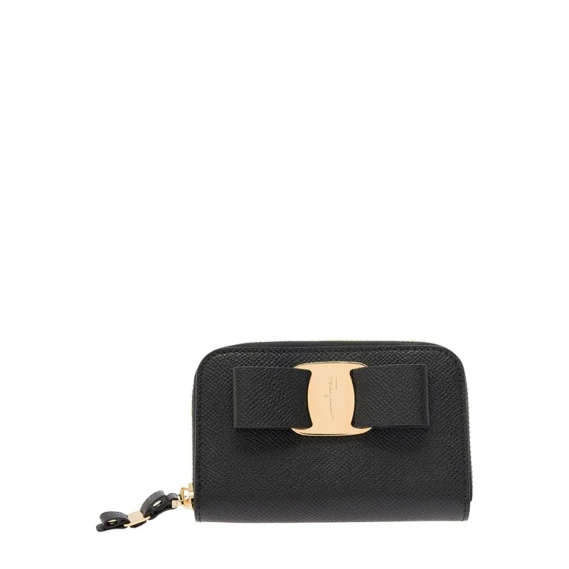 Salvatore Ferragamo Geldbörse Vara' Black Card-Holder With Bow And Logo Detail I Black
