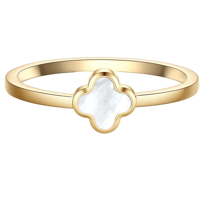 Glanzstücke München Ring Edelstahl Ring PerlmuttKleeblatt gold