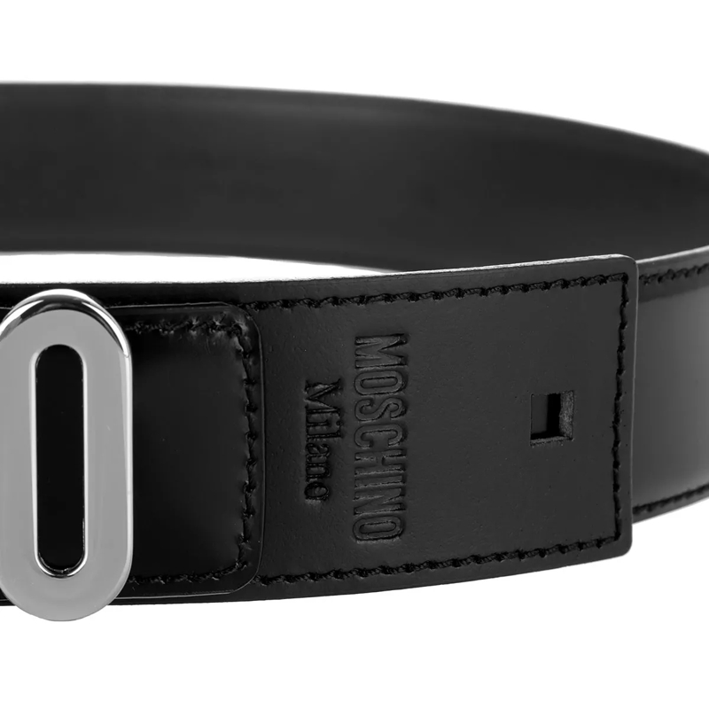 Moschino Ledergürtel Calf Leather Logo Belt Black/Silver(Image 4)