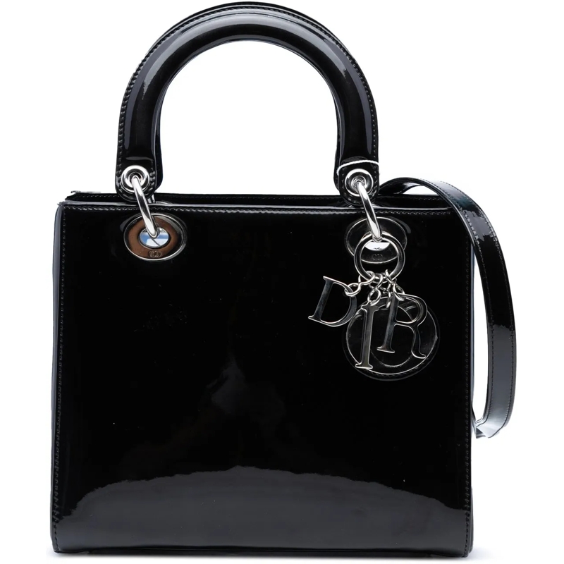 Christian Dior Schultertasche Medium Patent Lady Dior schwarz